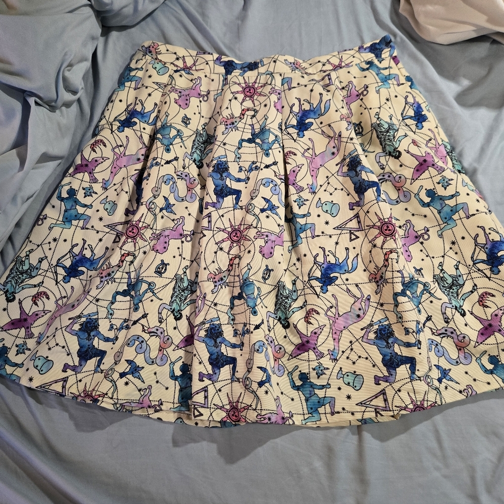 Modcloth Whimsical Cream Zodiac Print Pleated Skirt